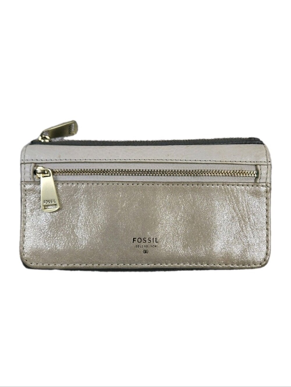 Fossil Preston Metallic Cream Black Bifold Wallet Clutch Boho Y2k Preppy Grunge
